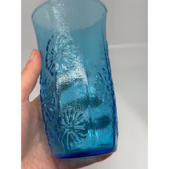 VTG Anchor Hocking Spring Song Daisy Blue Textured Glass Tumbler Retro 70s - Picture 4 of 4
